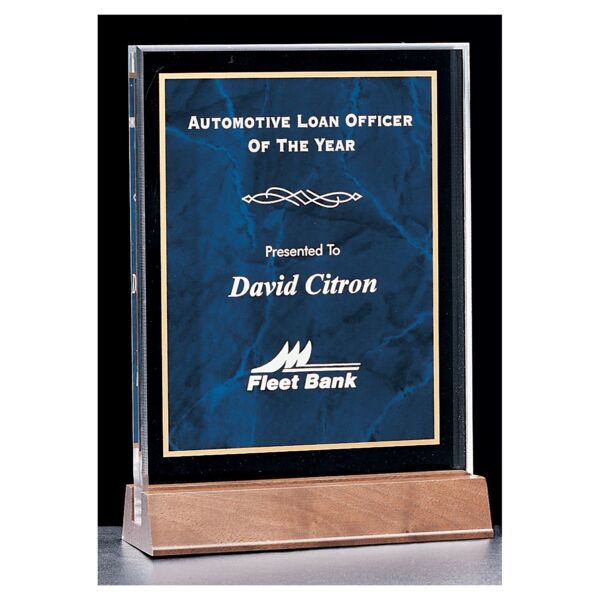 7" x 9 5/8" Sapphire Marble Acrylic Award with American Base Thumbnail