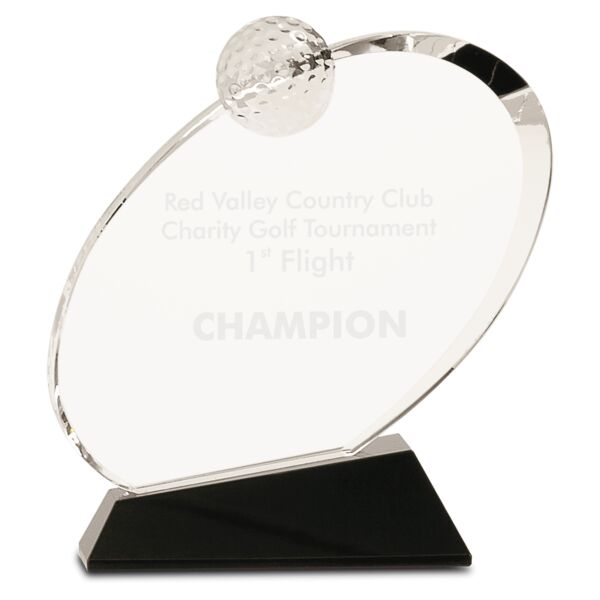 7 1/4" Crystal Oblong Golf Award on Crystal Base Thumbnail
