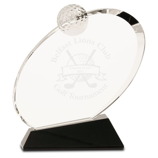 6" Crystal Oblong Golf Award on Crystal Base Thumbnail