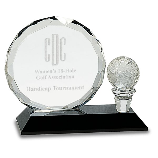 5 1/2" Round Facet Crystal with Golf Ball on Pedestal Base Thumbnail