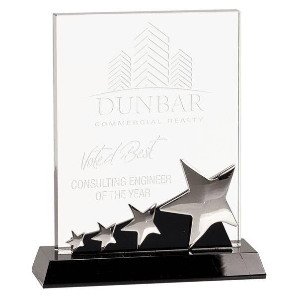 7" Rectangle Crystal with Stars on Pedestal Base Thumbnail