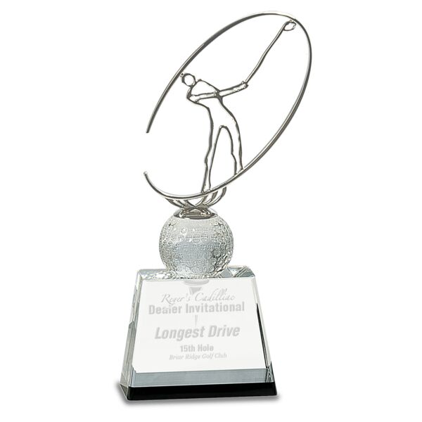 10" / Crystal Golf Award with Metal Oval Figure Thumbnail