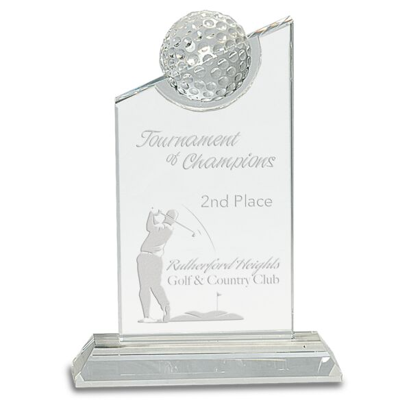 7 1/4" Crystal with Inset Crystal Golf Ball on Base Thumbnail