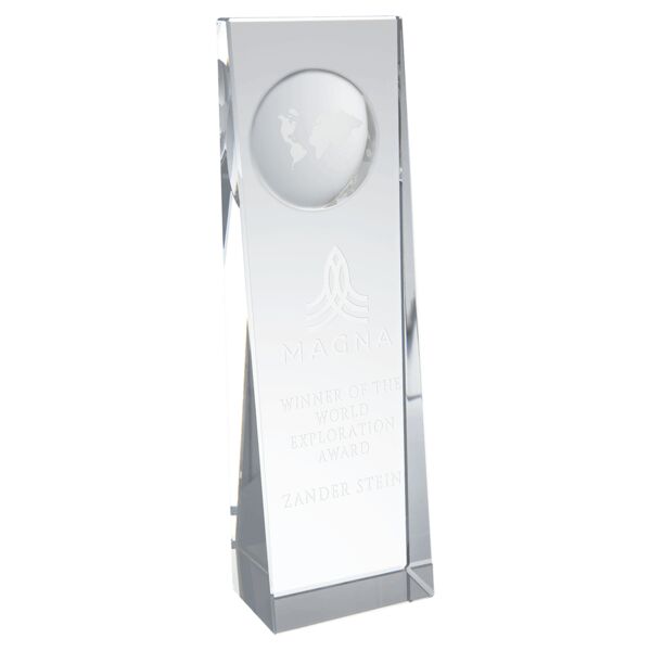 2 3/4" x 8 3/4" Crystal Slant Front Rectangle with Engraved Globe Thumbnail
