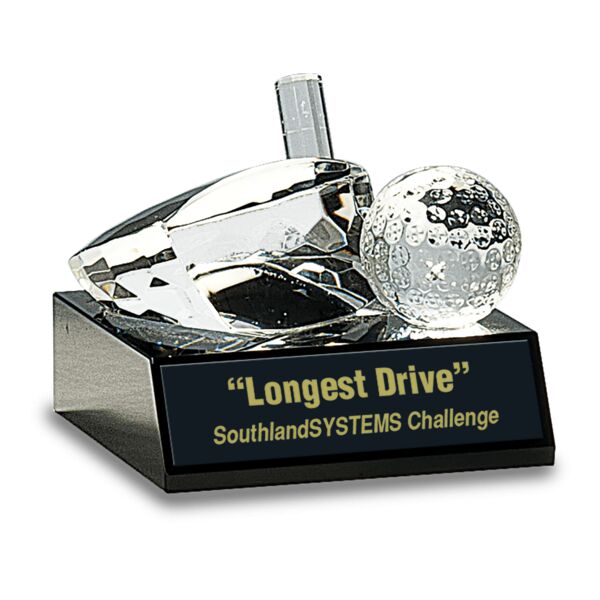 3" Crystal Golf Ball & Club on Pedestal Base Thumbnail