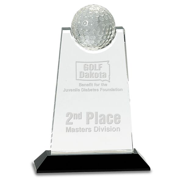 9" Crystal Tablet with Inset Golf Ball on Pedestal Base Thumbnail