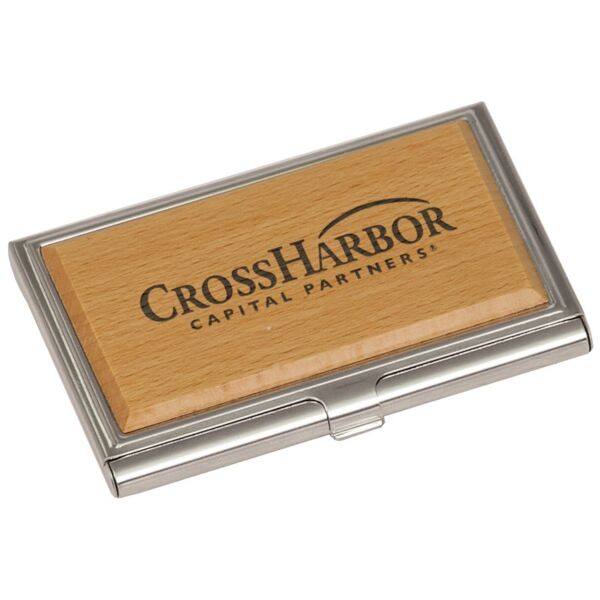 3 3/4" x 2 1/2" Metal/Wood Business Card Holder Thumbnail