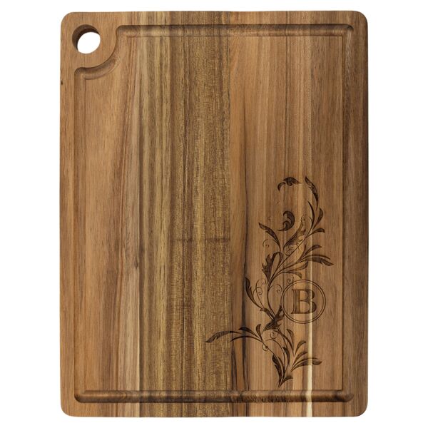 11 1/2" x 8 3/4" Acacia Cutting Board with Drip Ring and Corner Hole Thumbnail