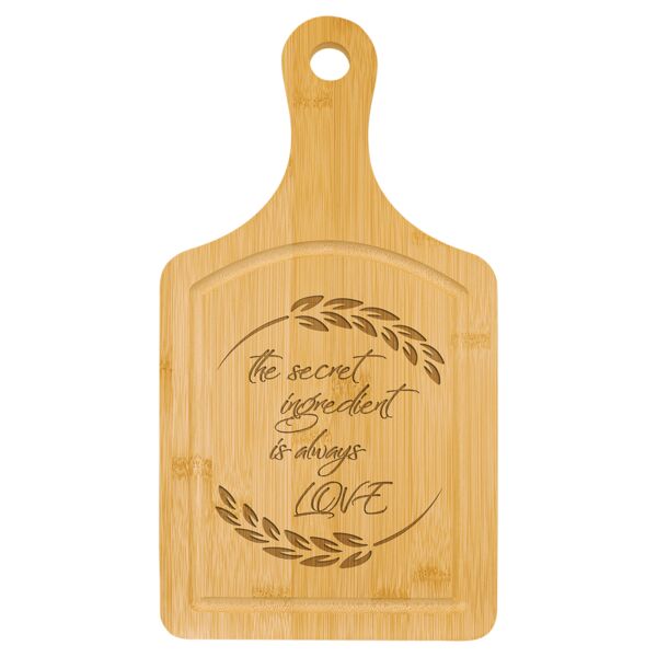 13 1/2" x 7" Cutting Board Paddle Shape with Drip Ring Thumbnail