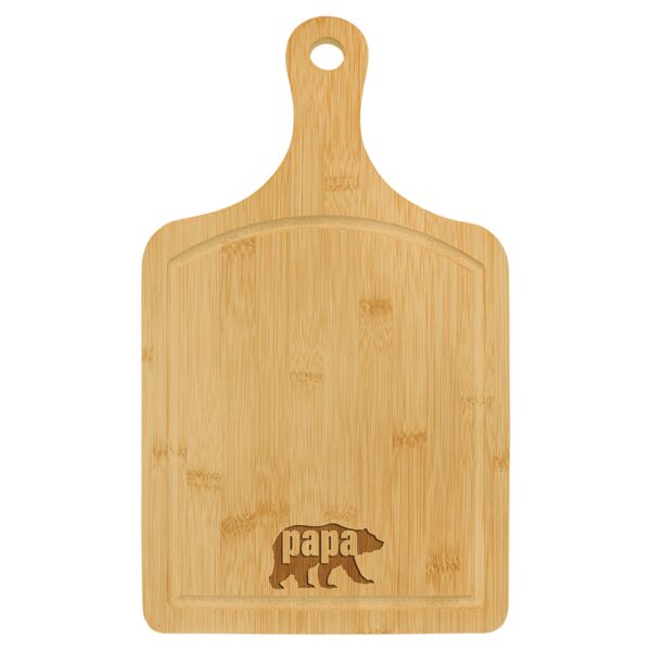 15 1/2" x 9" Cutting Board Paddle Shape with Drip Ring Thumbnail