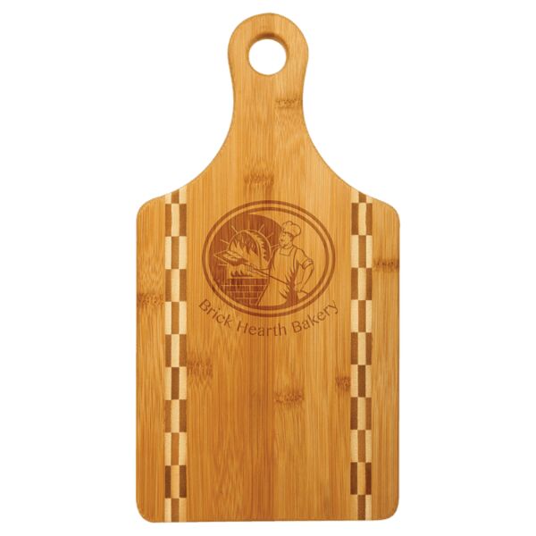 13 1/2" x 7" Paddle Shaped Cutting Board with Butcher Block Inlay Thumbnail