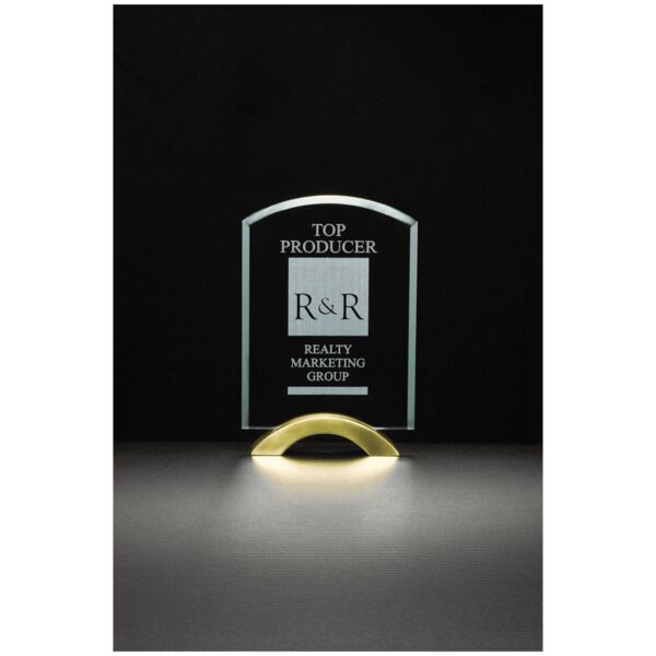 7" x 9 3/4" Arch Series Glass Award with Metal Base Thumbnail