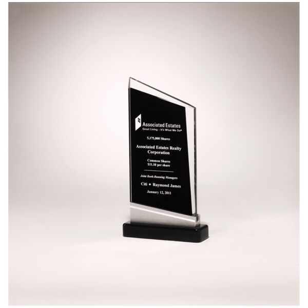 4 3/4" x 9 7/8" Zenith Series Glass Award, Piano Finish Base with Aluminum Accent Thumbnail