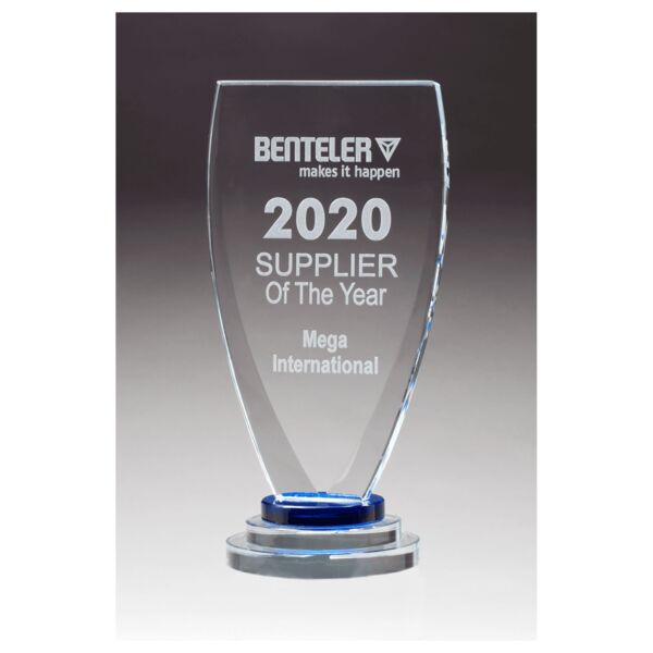 5" x 9 1/4" Chalice Series Sapphire Glass Award with and Glass Pedestal Base Thumbnail