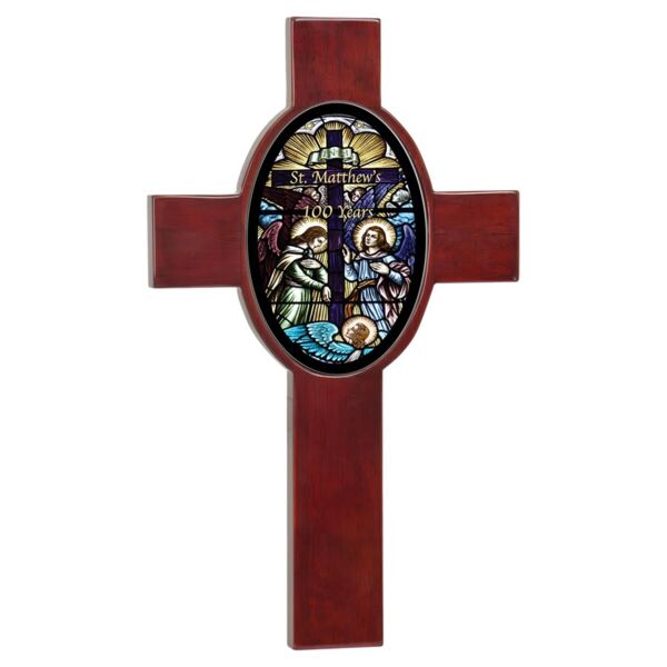 8" x 13 5/8" Piano Finish Cross w/Oval Recess & Sublimatable Tile Thumbnail