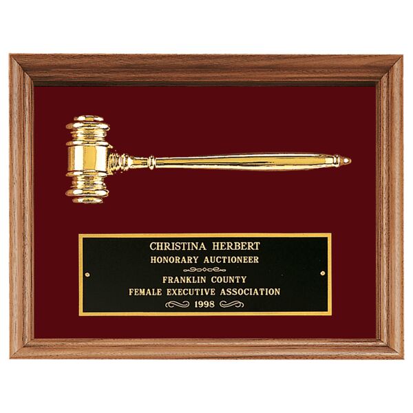 10" x 13" Electroplated Gavel in a Frame with Velour Background and Laserable Brass Plate Thumbnail