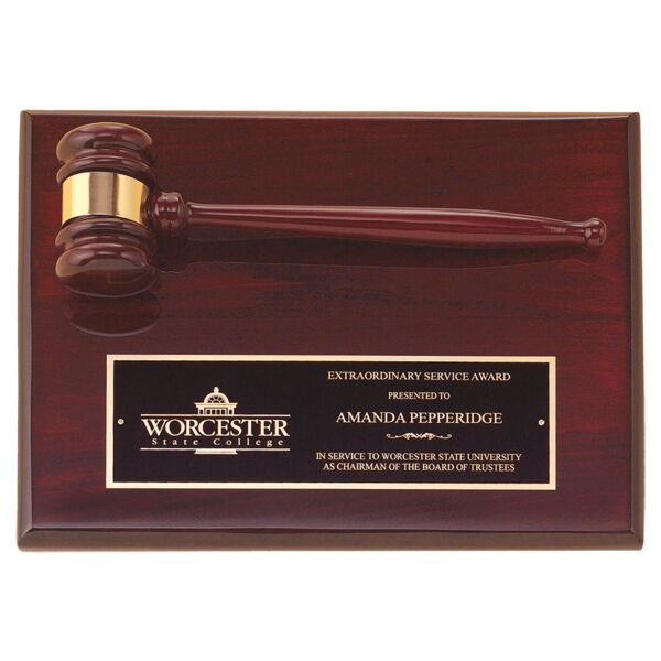 9" x 12" Piano Finish Gavel Plaque with Laserable Brass Plate Thumbnail