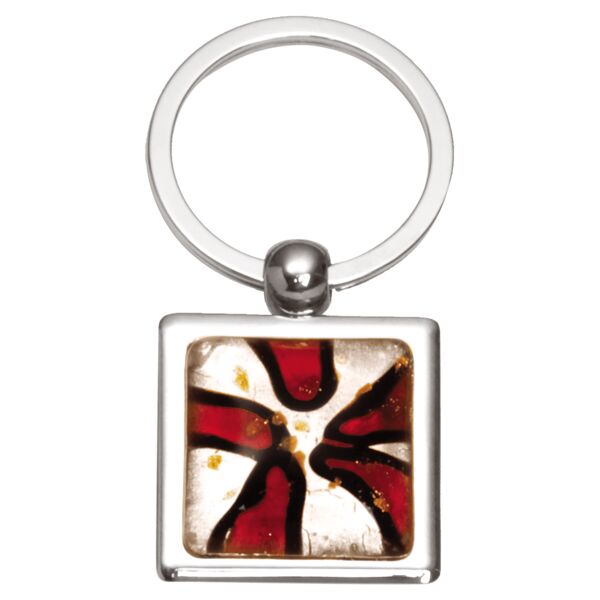 1 1/4" x 2 3/4" Art Glass Decorated Key Ring Thumbnail