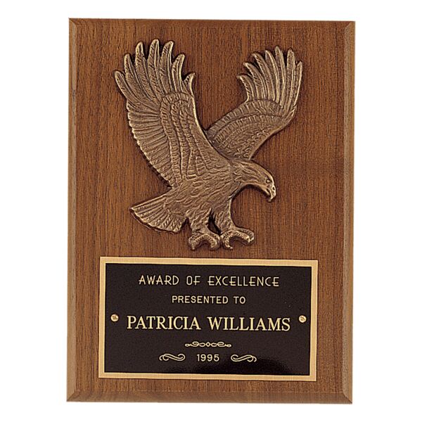 6" x 8" Sculptured Relief Eagle Casting and Laser Engravable Plate on an American Plaque Thumbnail