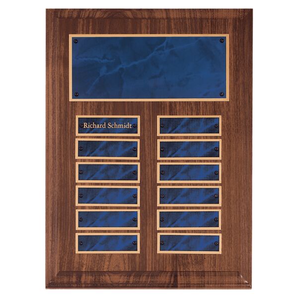 9" x 12" American 12 Plate Perpetual Plaque with Sapphire Marble Brass Plates Thumbnail