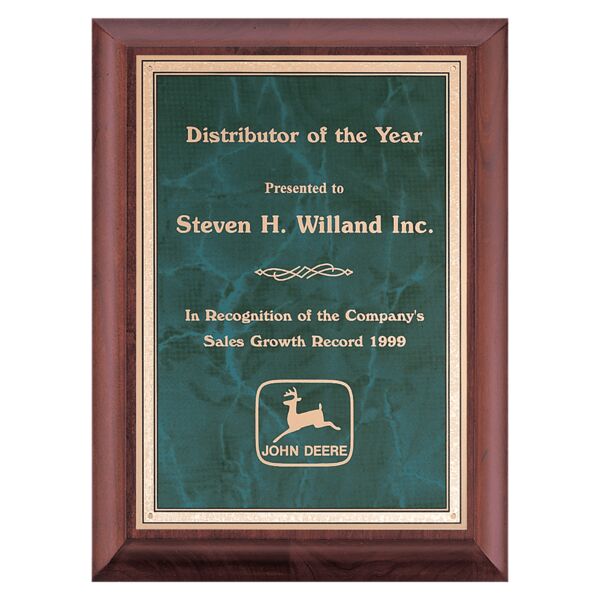 8" x 10" Hand Rubbed Finish Plaque with Emerald Marble Border LaserFX Plate Thumbnail