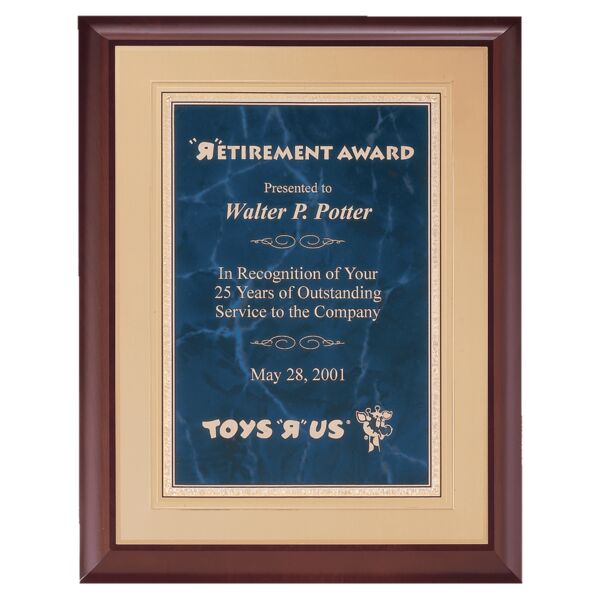 11" x 14" Hand Rubbed Finish Plaque with a Sapphire Border Florentine LaserFX Plate on an Embossed Back Plate Thumbnail