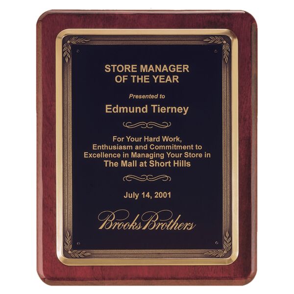 10 1/2" x 13" Piano Finish Plaque w/ Finish Cast Frame and Brass Plate Thumbnail