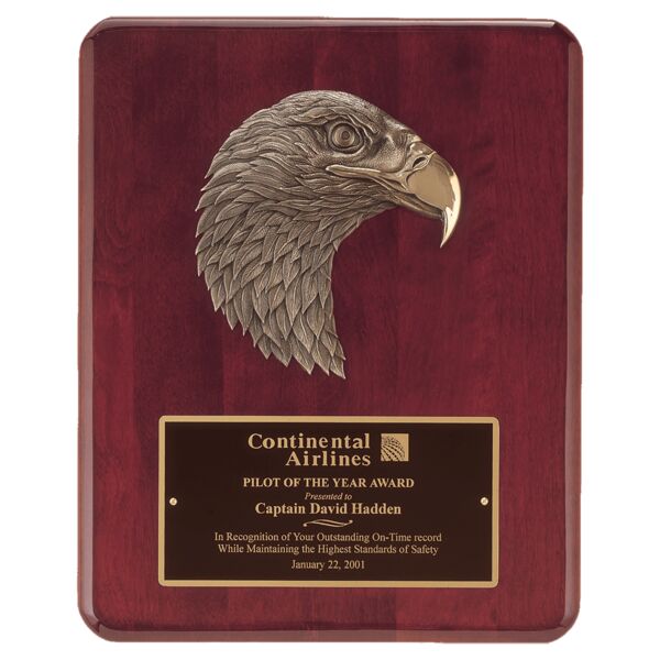 10 1/2" x 13" Piano Finish Plaque with Finely Detailed Eagle Head Casting with Laserable Brass Plate Thumbnail