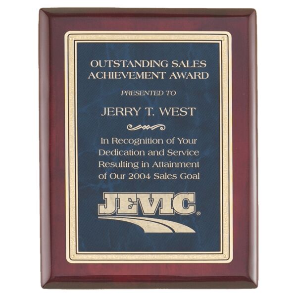 10 1/2" x 13" Piano Finish Plaque with a Sapphire Marble/ Florentine Design LaserFX Plate Thumbnail