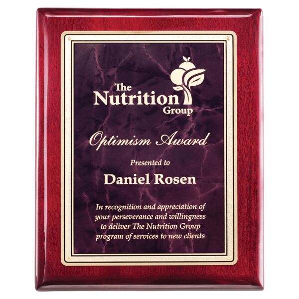 7" x 9" Piano Finish Plaque with Ruby Marble/ Florentine Design LaserFX Plate Thumbnail