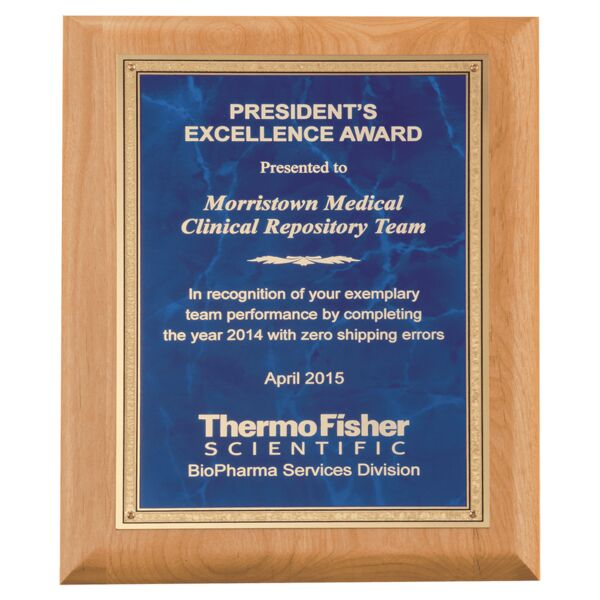 9" x 12" Natural Wood Plaque with Sapphire Marble Florentine Bordered LaserFX Plate Thumbnail