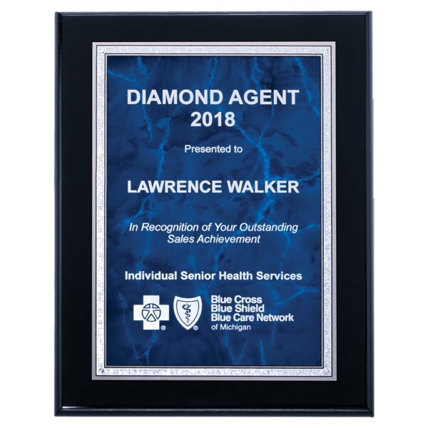 7" x 9" Airflyte High Gloss Plaque with Sapphire Marble/ Florentine Border Plate Thumbnail