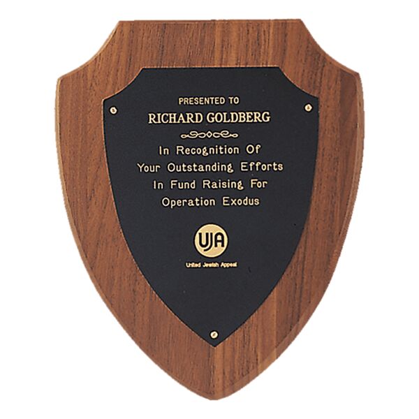 7 1/4" x 9" Jewelers Laserable Border Shield Plate on an American Shield Plaque- Sheffield Series Thumbnail