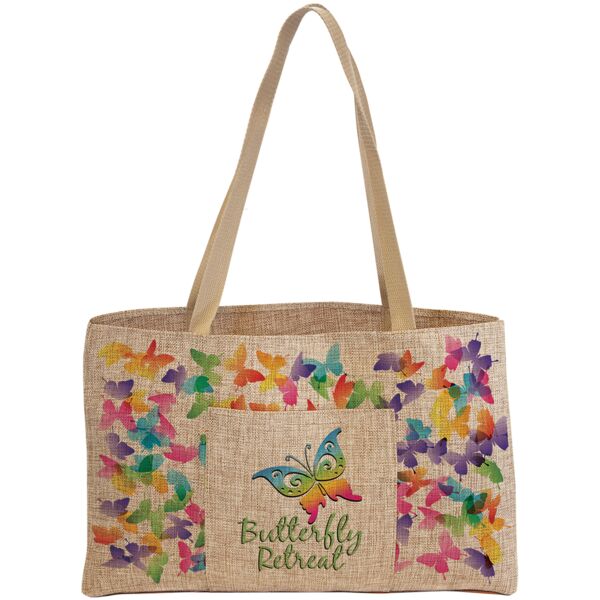 19" x 12" Burlap Shopping Bag with 5" Gusset and Outside Pocket Thumbnail