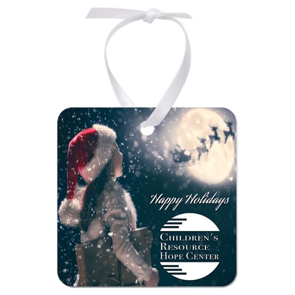 2.75"x 2.75" Gloss Aluminum Square Ornament, 1-Side w/ Ribbon Thumbnail