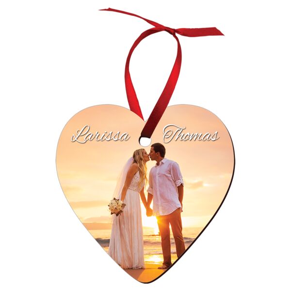 3.25" x 3.25" Gloss Unisub Hardboard Heart Ornament, 2-Sided w/ Ribbon Thumbnail