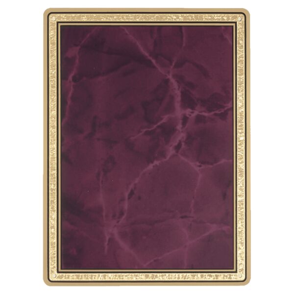 6 7/8" x 9 7/8" Ruby Marble Brass Plated Steel Plate with Florentine Border and Four Holes Thumbnail