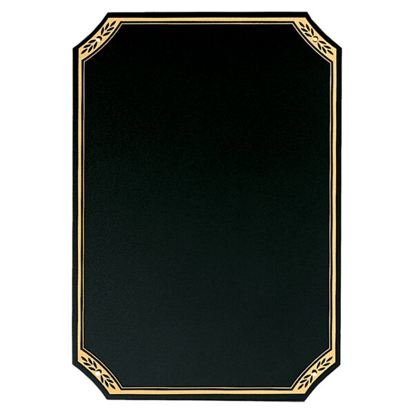 9" x 13" Laserable Brass Plate with Notched Corners, Leaf Design Florentine Border and Four Holes (Fits P1644) Thumbnail