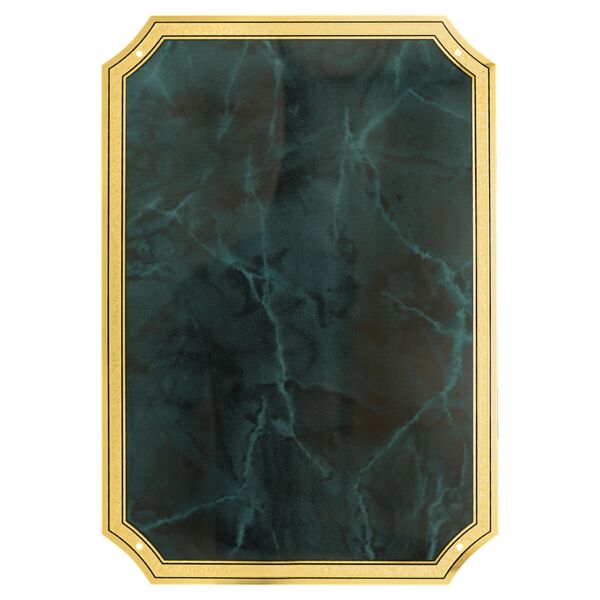 7" x 10" Emerald Marble Brass Plated Steel Plate with Four Holes, Notched Corners, and Florentine Design Border Thumbnail