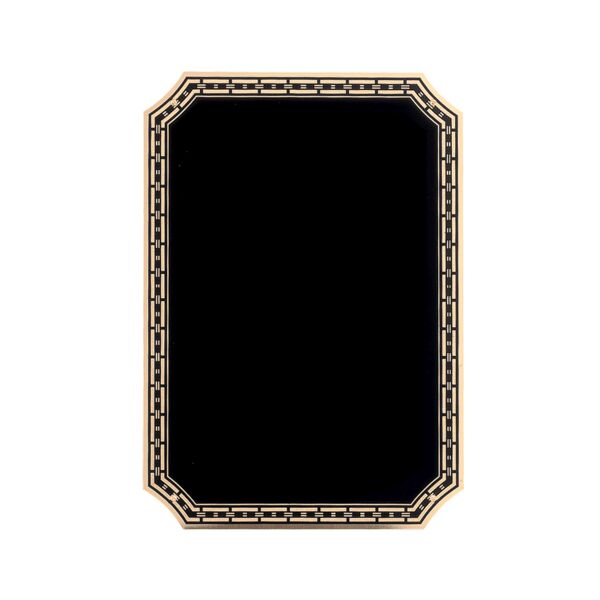 5 1/4" x 7 1/4" Brass Plated Steel Plate with 4 Holes, Notched Corners, and Link Design Florentine Border Thumbnail