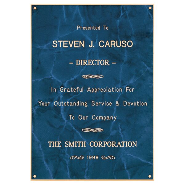 7 1/8" x 10 1/8" Sapphire Marble Laser Engravable Brass Plated Steel Plate with Border and Four Holes Thumbnail