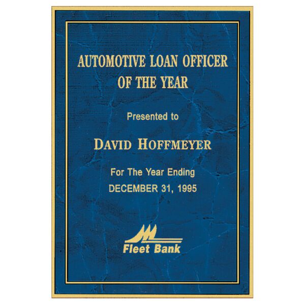 8 1/2" x 11" Sapphire Marble Laser Engravable Brass Plated Steel Plate with Border and Four Holes Thumbnail