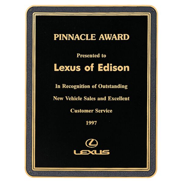 5 1/4" x 7 1/4" Brass Plated Steel Textured Plate with Florentine Border and Four Holes Thumbnail