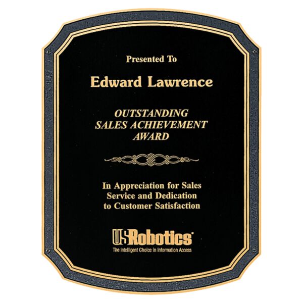 5 5/8" x 6 5/8" Brass Plated Steel Textured Notched Corner Plate withRadius Top and Bottom, Florentine Border and Four Holes Thumbnail