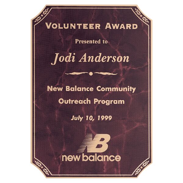 7" x 10" Airflyte Ruby Marble Brass Plated Steel Plate with Notched Corners, Border and Four Holes Thumbnail