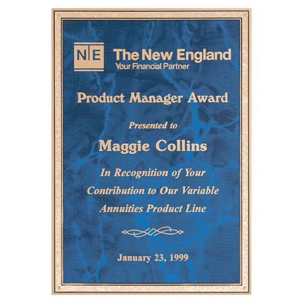 5 1/4" x 7 1/4" Brass Plated Steel Sapphire Marble Plate with Border Thumbnail