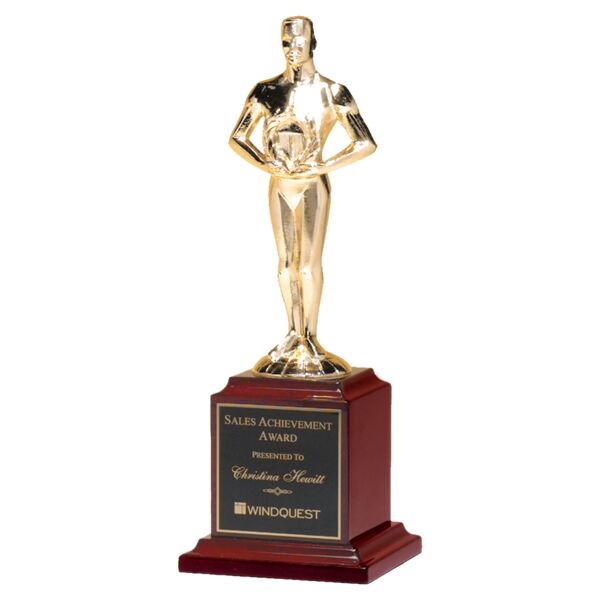13 1/2" Cast Metal Goldtone Finish Classic Achiever Figure on a Piano Finish Base with a Laserable Plate Thumbnail