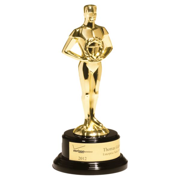 11" Cast Metal Goldtone Finish Classic Achiever Figure on a Piano Finish Base with a Flex-Brass Plastic Plate Thumbnail