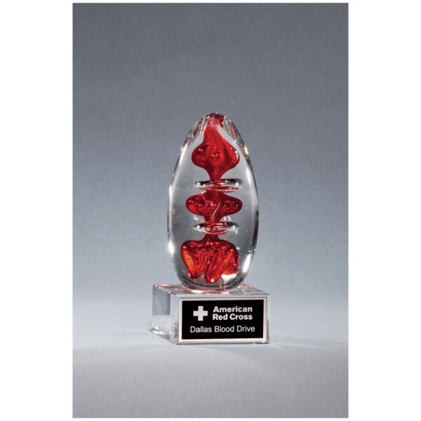 5 1/4" Egg Shaped Art Glass on Glass Base with Laserable Aluminum Plate Thumbnail