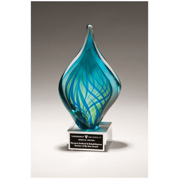 8 3/4" and Twist Art Glass on Glass Base with Laserable Aluminum Plate Thumbnail
